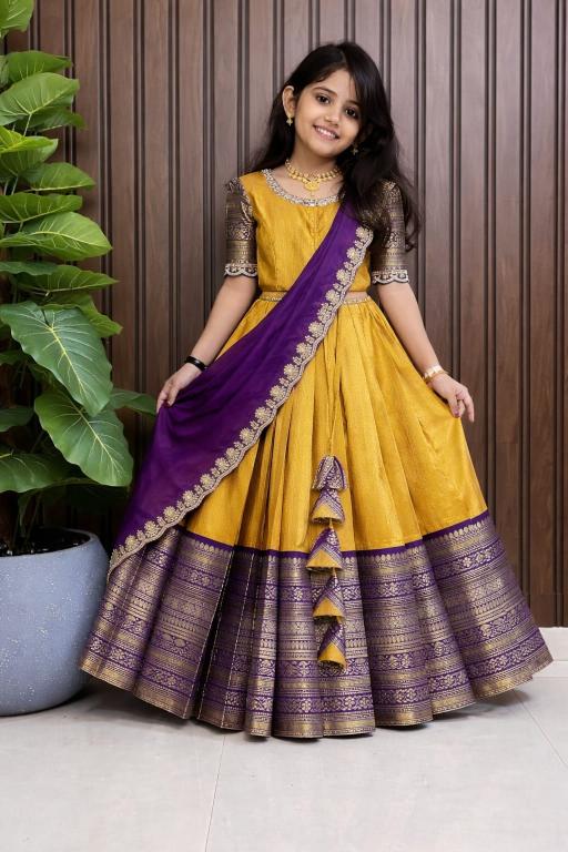 NEW LAUNCING KIDS silk Yellow Wholesale lehenga market for children in Mumbai
